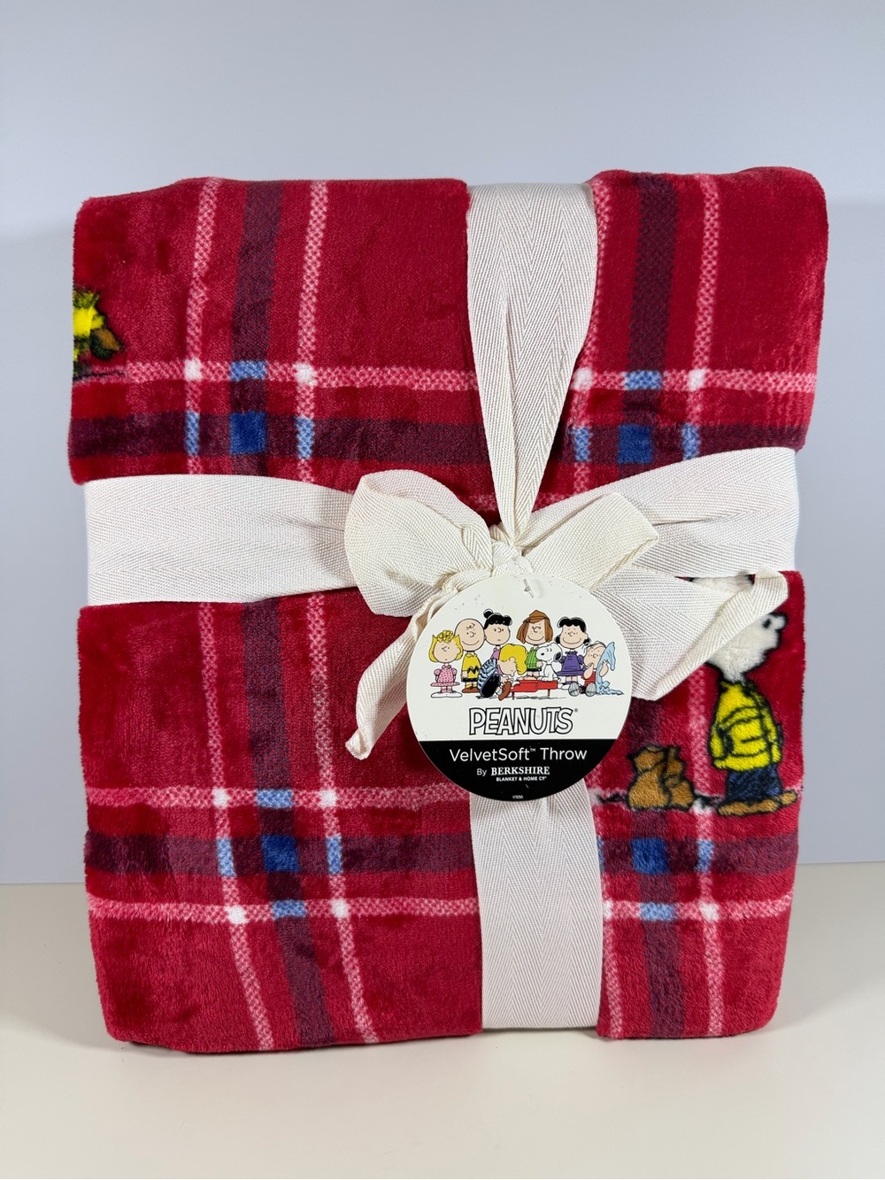 Berkshire Peanuts Red Plaid VelvetSoft Throw